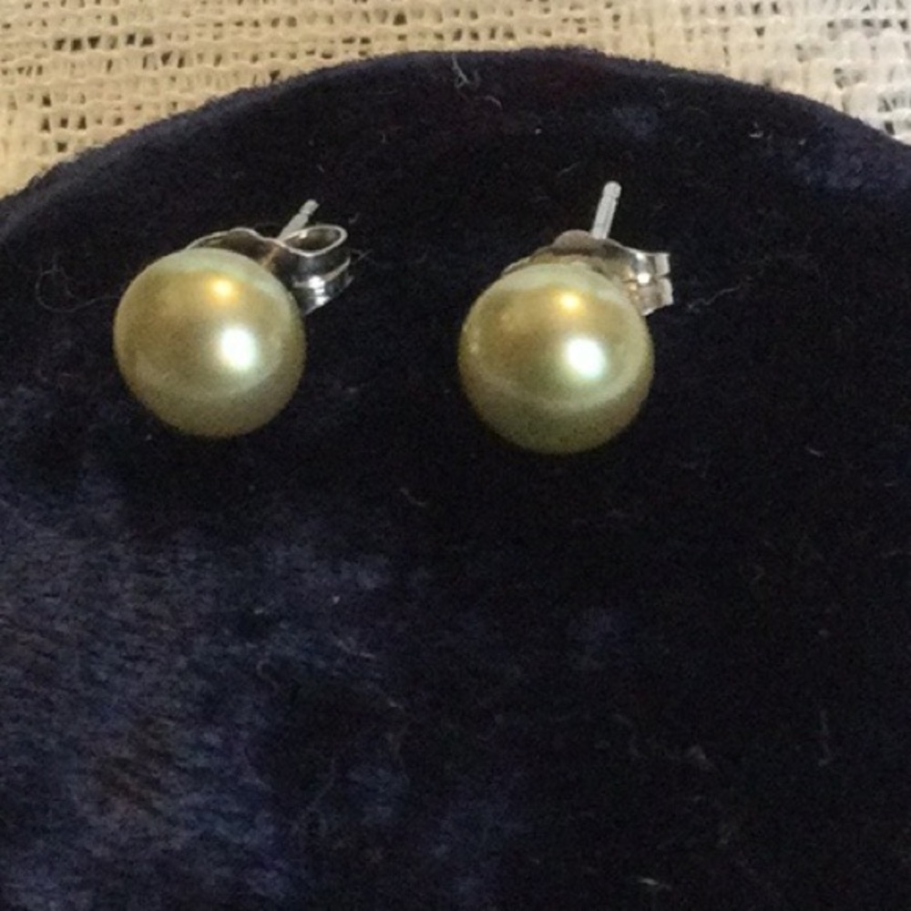925 Green Pearl Studd Earrings